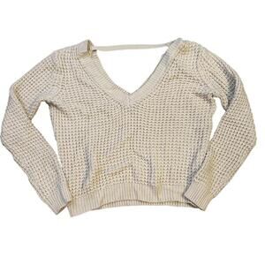 Cream and white chunky knitted v neck crop sweater x